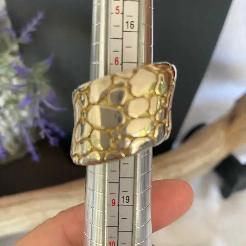 925 sterling silver pebble beach, gold tone, size 7 paparazzi ring stamped